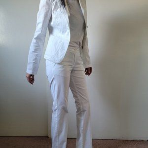 Benetton Fitted White Blazer+Pant Suit - LIght Cotton Spring - Size SMALL
